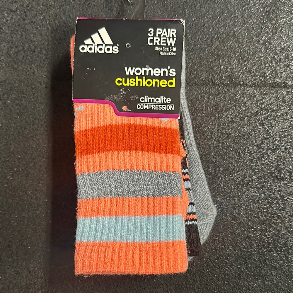 Adidas Women Athletic Socks Orange, Gray, light blue Cushioned Crew 5-10